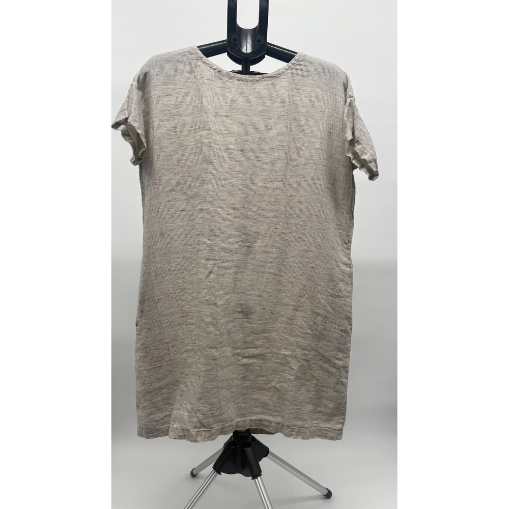 Eileen Fisher Organic Linen Stripe Shirtdress XS Minimal Coastal Grandma Pockets